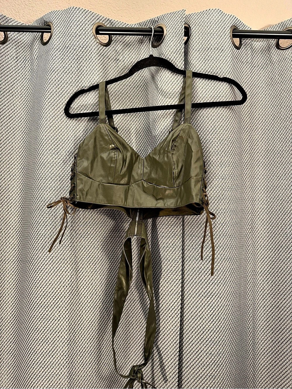Fashion Nova Army Green Faux Leather Wrap Top- M